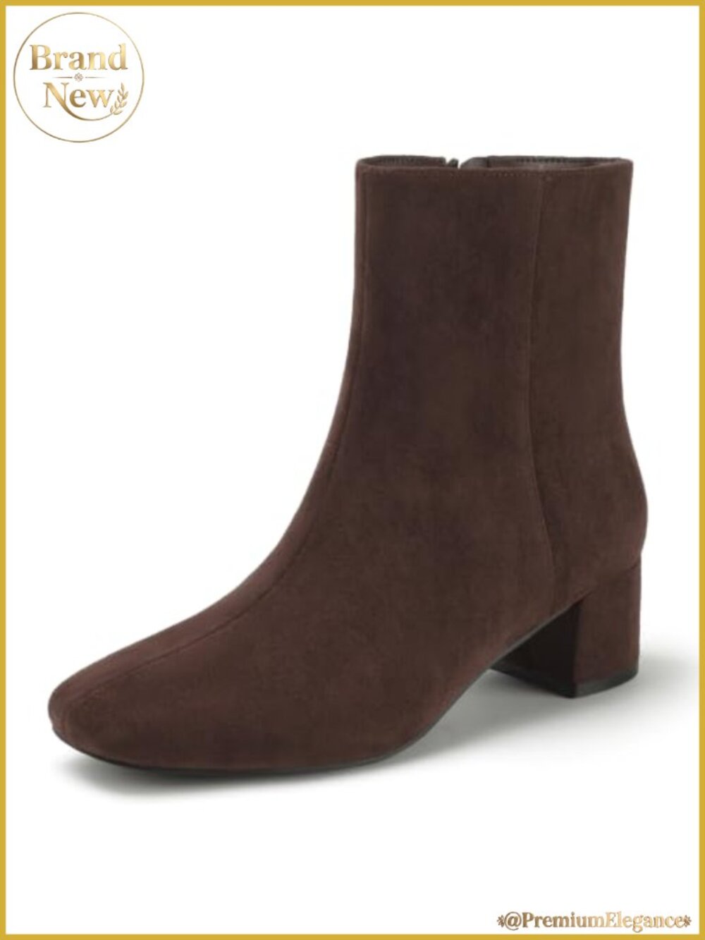 IDIFU Faux Suede Ankle Boots Low Chunky Block Heel Square Toe